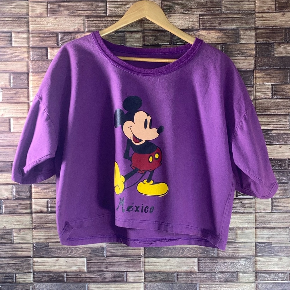 Vintage 80’s Women’s XL Mickey Mouse Mexico Cropped Top Purple
